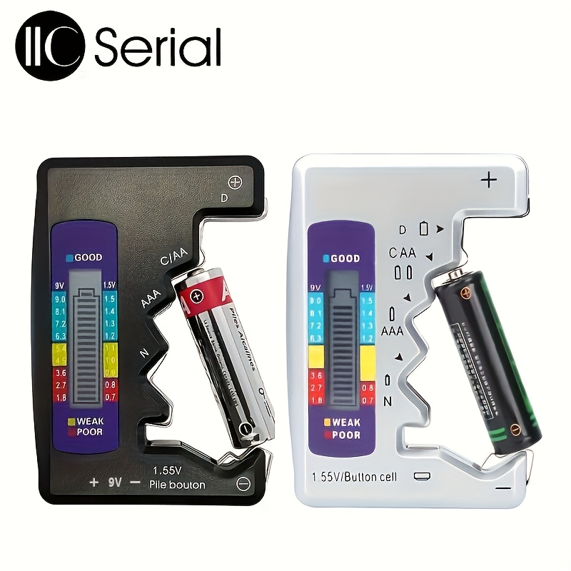 Probador de Baterías Portátil IIC SERIAL, Adecuado para AA/AAA/9V/1.5V Litio, Pantalla LCD Digital con Carga de Batería, Voltaje y Capacidad, No Requiere Energía Externa para Smartphones, Linternas, Herramienta de Diagnóstico