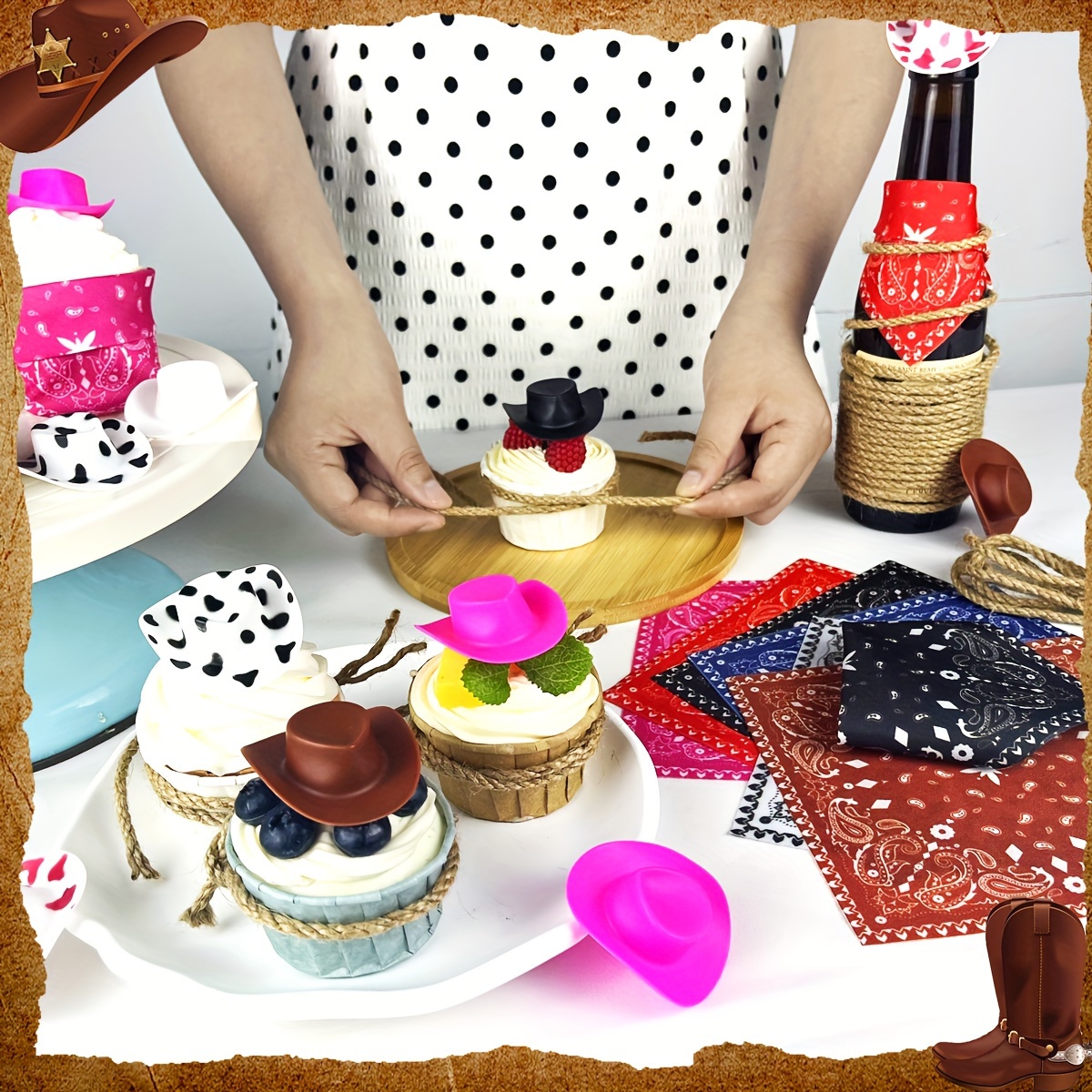 10pcs Set Pink/Brown Plastic Mini Cowboy Hat Decor Cute Mini Hat Western  Party Crafts Suitable for Western Party Bride Shower Bachelorette Party DIY  D