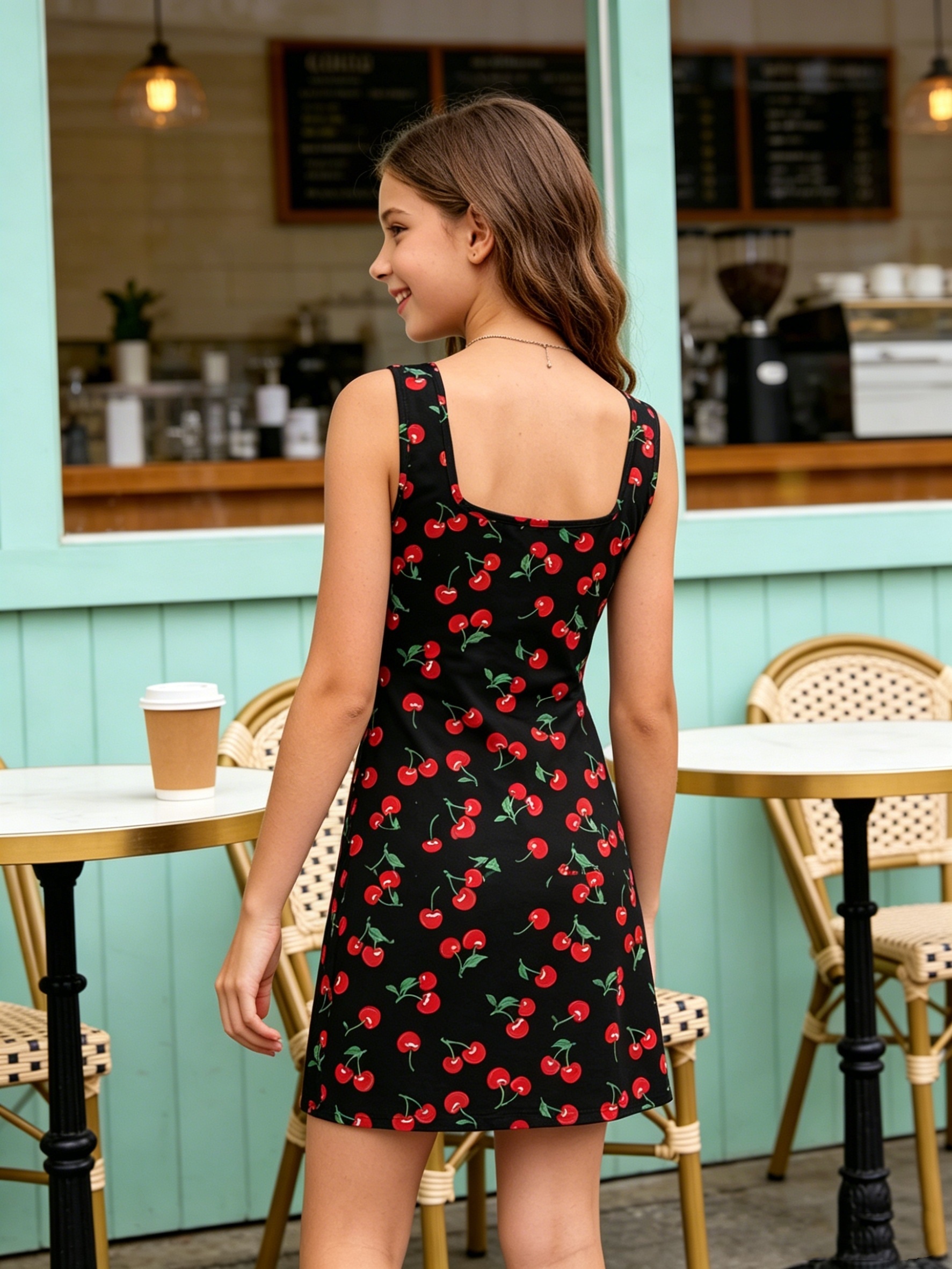 girls teen cherry print camisole dress square - Temu Bahrain