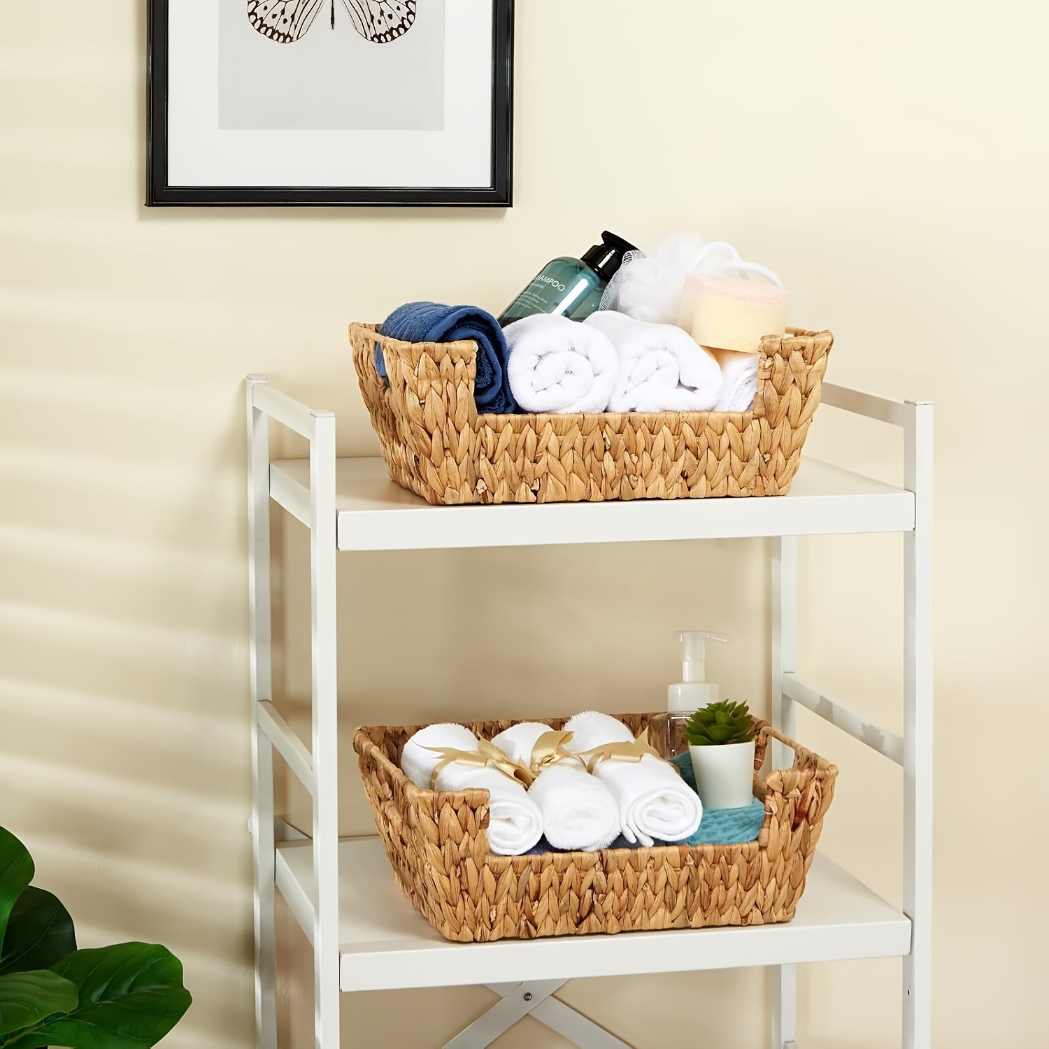 

2 Pack Water Wicker Storage Basket With Handles, Pantry Baskets Organization And Storage