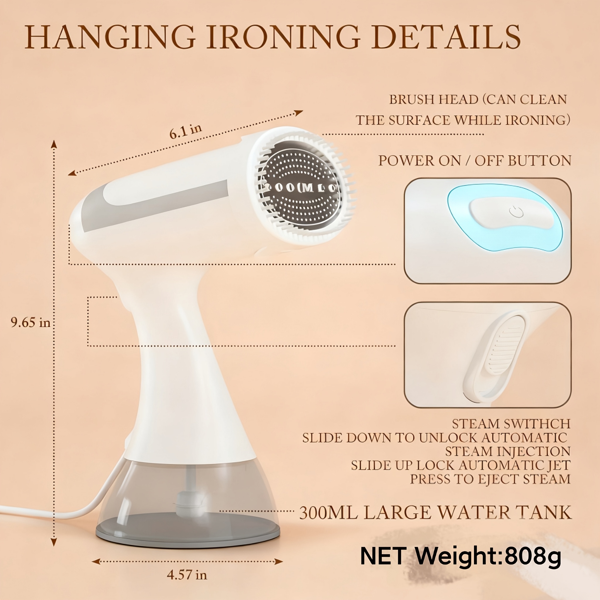 Draagbare Handstoom Kleding Strijkijzer Machine - 1500W 230V Europese Stekker, 300ml Waterreservoir | Elektrische Kledingstomer/Strijkijzer voor Thuisgebruik