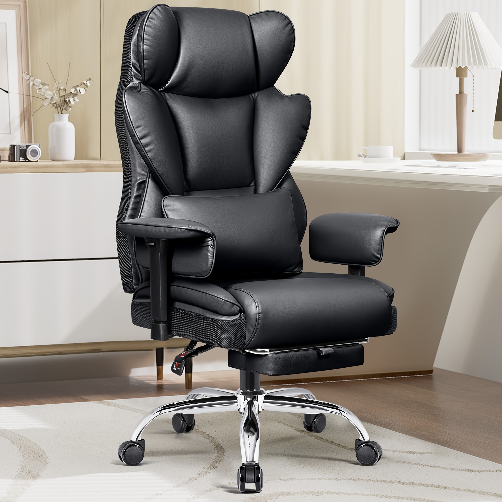 Temu Kerdom Big & Tall Executive Office Chair With Footrest - Ergonomic High-Back Pu Leather Reclining Chair With Lumbar Support, Heavy-Duty Metal-image