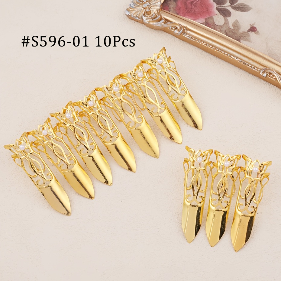 TEMU Lot de 5/10 bagues à ongles de style ancien de chinoise - Doigtiers en - Accessoires de set de nail art en métal - Accessoires Hanfu en réglable