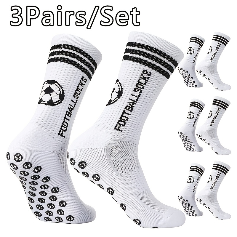 TEMU 6pcs/set (3 Pair) Solid Color Mid Tube Football Socks For Men, Anti Slip Adhesive Design, Comfortable And Breathable, Sports Socks, Anti-slip