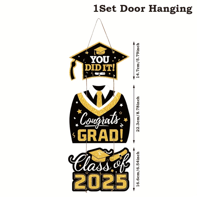 3pcs/Set,2025 Graduation Black Golden Door Hanging,Congrats GRAD Door Hanging Ornament,Happy Graduation Party Decor, Graduation Party Supplies Photography Props,Graduation Party Hanging Banner