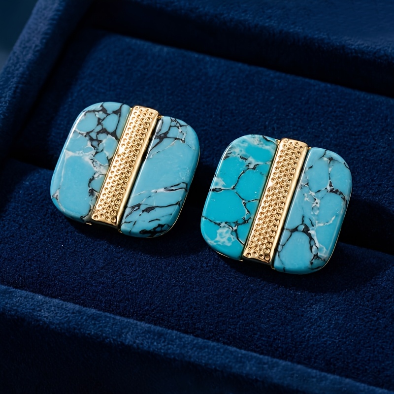 Women's Bohemian-Style Square Faux Turquoise Earrings