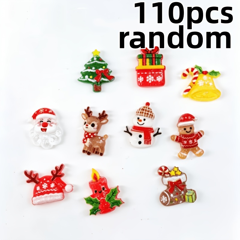 TEMU Lot de 110 pièces de décorations de Noël en résine, mélange aléatoire - Inclut des breloques pour nail art Père Noël, de neige, sapin de Noël,