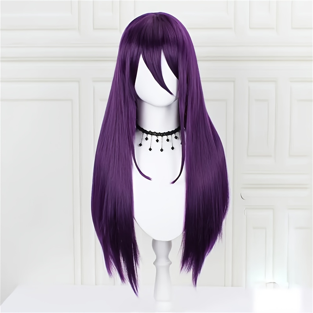 

32-inch Purple Long Straight Wig With Bangs - Heat Resistant Synthetic Hair For & Music Festivals, Beginner Friendly