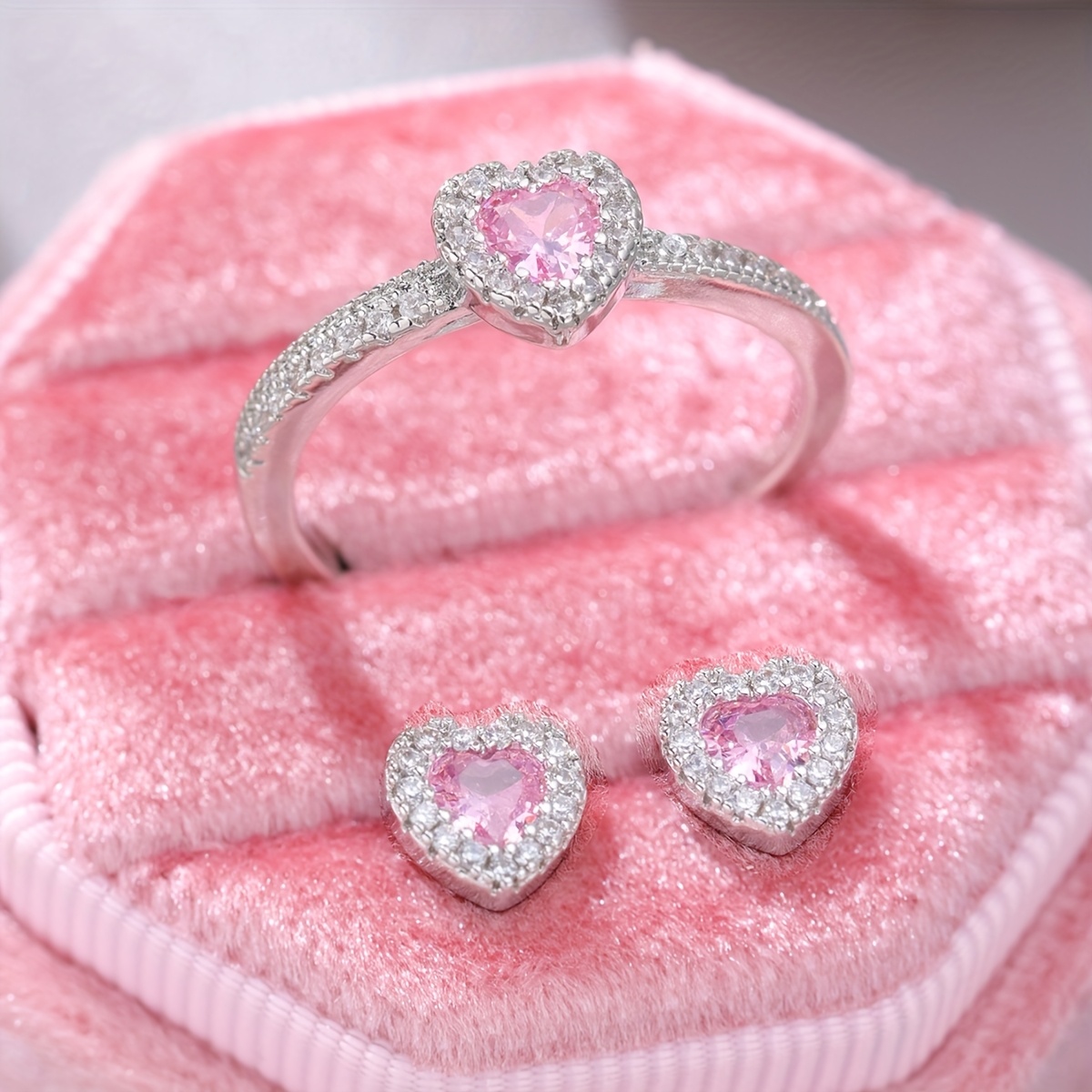 luxury heart shaped cubic zirconia ring earrings set elegant