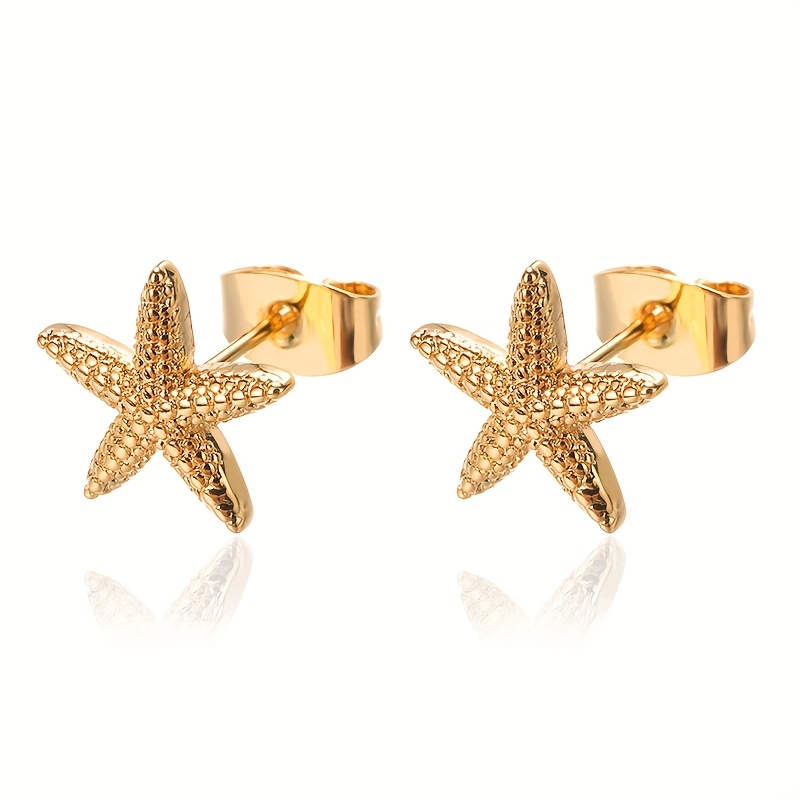 Image of 1 Pair Of Stainless Steel Starfish Earrings, Non-fading Earrings, Simple And Fashionable Stacking With , Suitable For Daily , Seaside Vacation