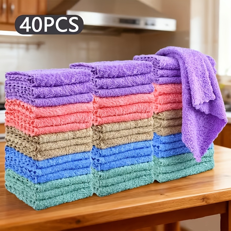 TEMU 40pcs Ultra Soft Cotton Towel Set Quick Drying Absorbent Hand And Face Towels Suitable For Home Bathrooms Coral Fleece Cleaning Wipes