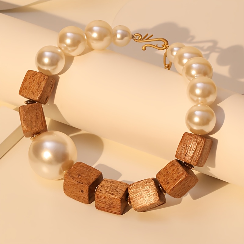 TEMU Collar elegante bohemio para mujer con perlas de y cuentas de madera - Joyería artesanal para fiestas, , casual - No necesita energía, accesorio
