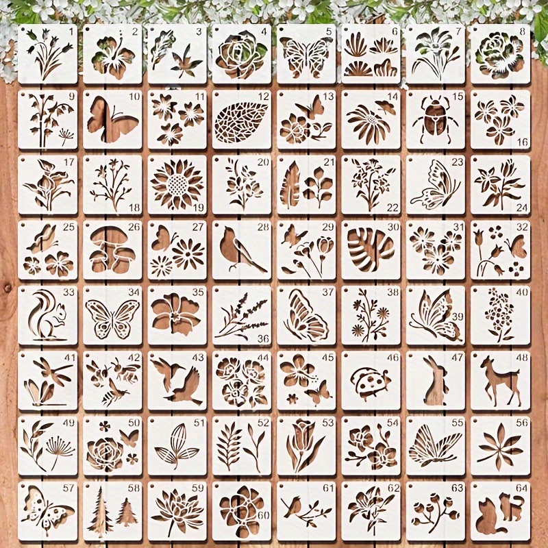 

Kit de 64 Pochoirs Inspirés de la - Gabarits en Plastique Réutilisables de 3" d'Oiseaux, Papillons, Fleurs & Plantes l'Artisanat DIY, la Décoration Murale et la sur Roche