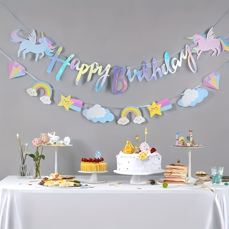 

Unicorn-themed Birthday Party Banner - Rainbow, Clouds & Stars Paper Garland For Decorations, No Power Needed, Winter, New Year