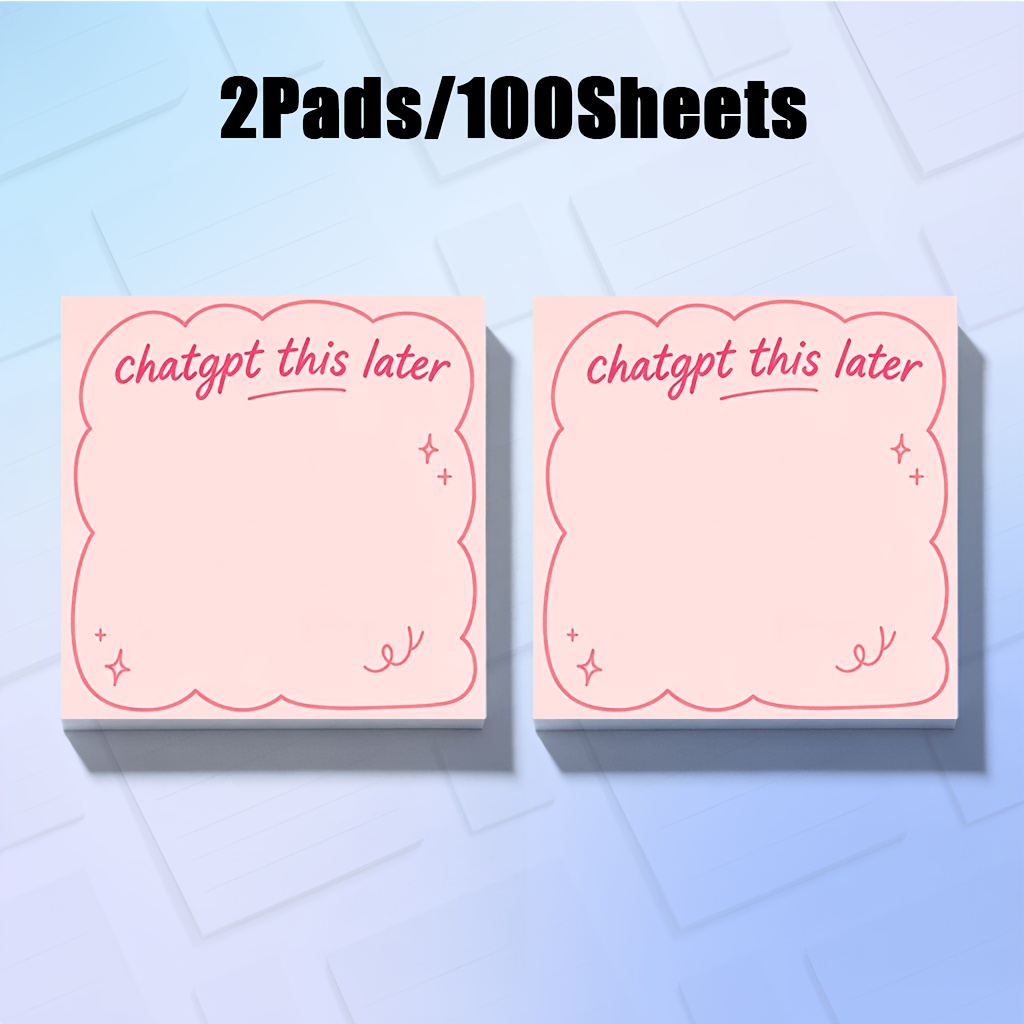 TEMU 50/100 Sheets Sticky Notes Suitable For Tech Office, Ai-themed Notepad With Pink Curved Edge & Labeling System, Productivity Paper For Students,