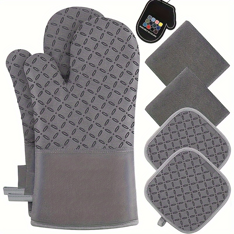 

6pcs Set/1 Pair Oven Mitts And Pot Holders, Kitchen Oven Glove Resistant 500 Degree Extra Long Oven Mitts And Potholder With Non-slip Silicone Surface For Cooking