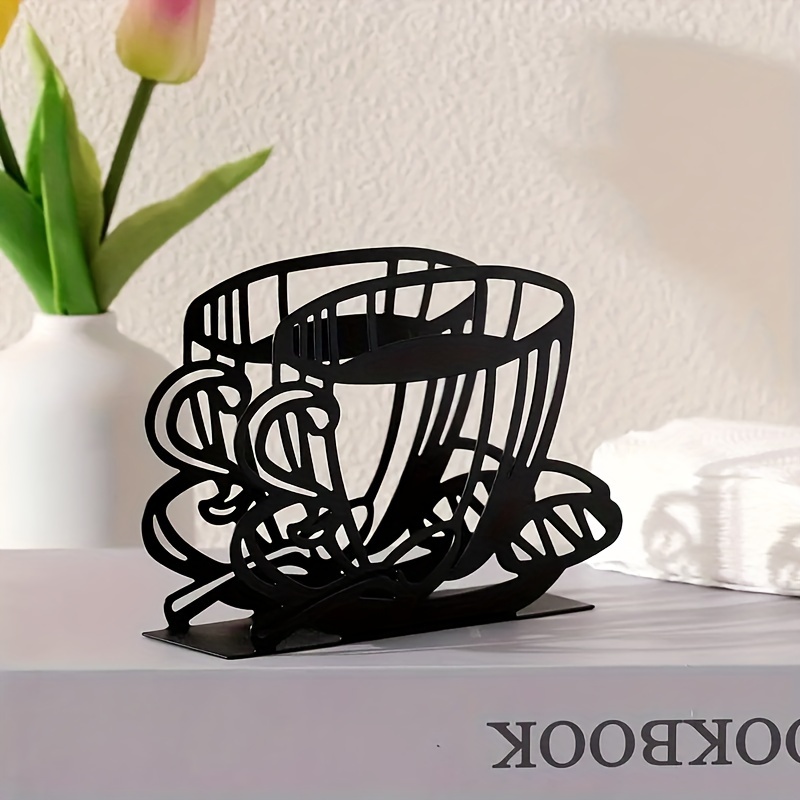 TEMU Elegant Napkin Holder - Coffee Cup Design, Vertical Tabletop Paper Towel Clip For Home, Hotel & Cafe Decor