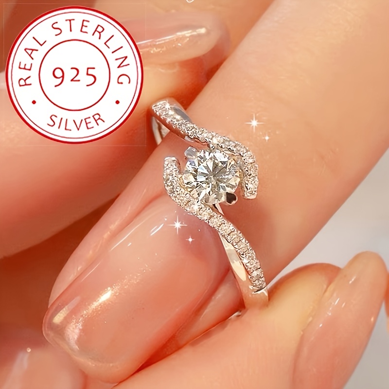 TEMU Elegant 925 Sterling Silver Ring, Hypoallergenic, Celestial Symbol, Suitable For Daily And Gift Occasions, Valentine's Day Jewelry, With A