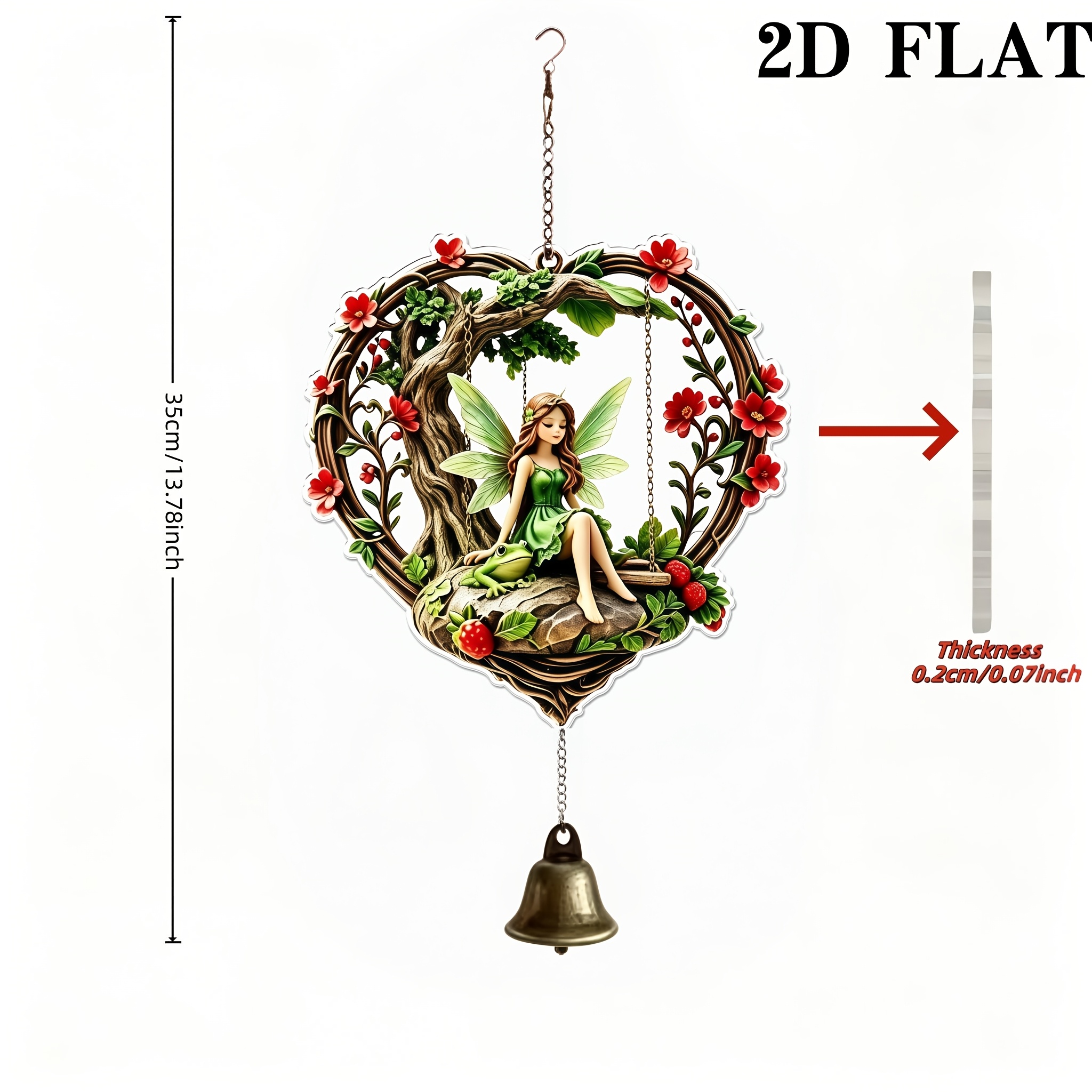 TEMU 2d Flat Heart-shaped Red Fairy Single Wind Chime Pendant, Suitable For Hanging Indoors By Windows, In Courtyards, Or Outdoors. The Gentle,