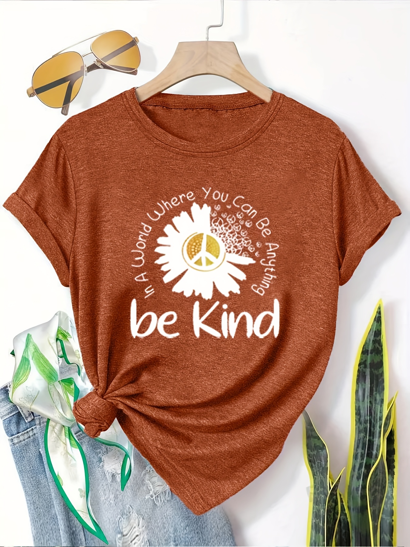 5pcs womens casual short sleeve t shirts summer round neck geometric print tees with dandelion floral     options breathable machine washable fabric cute t shirts everyday outfit     printed   adults Product details 8