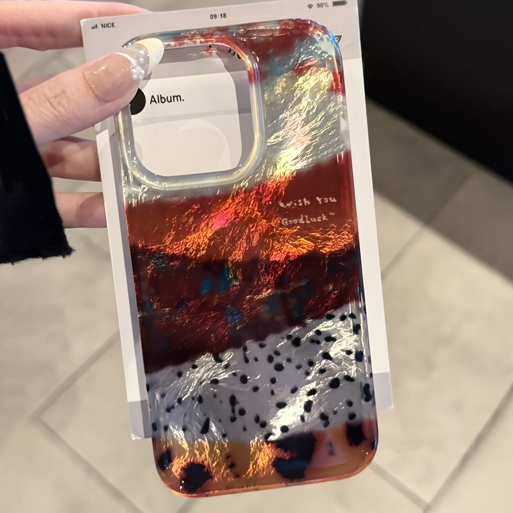 TEMU Funda para Teléfono - Retro con Bloques de Color, Estampado de Leopardo , Funda Brillante para Iphone 18 Pro Max 17 16 Pro 15 14 Plus 13 12 11