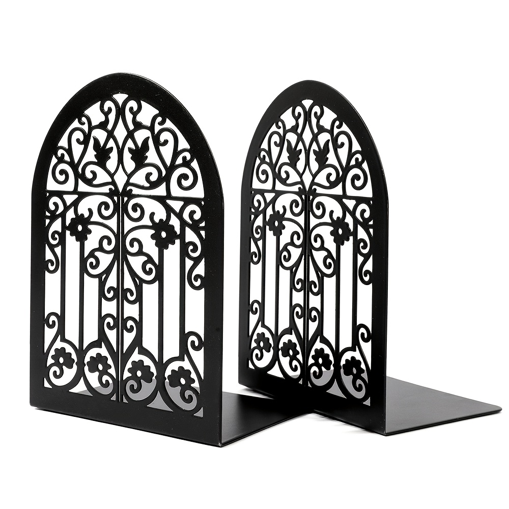 TEMU European Vintage Wrought Iron Arched Bookend | Thickened Non-slip Metal Bookshelf Storage Stand | Desktop Book Organizer Suitable For