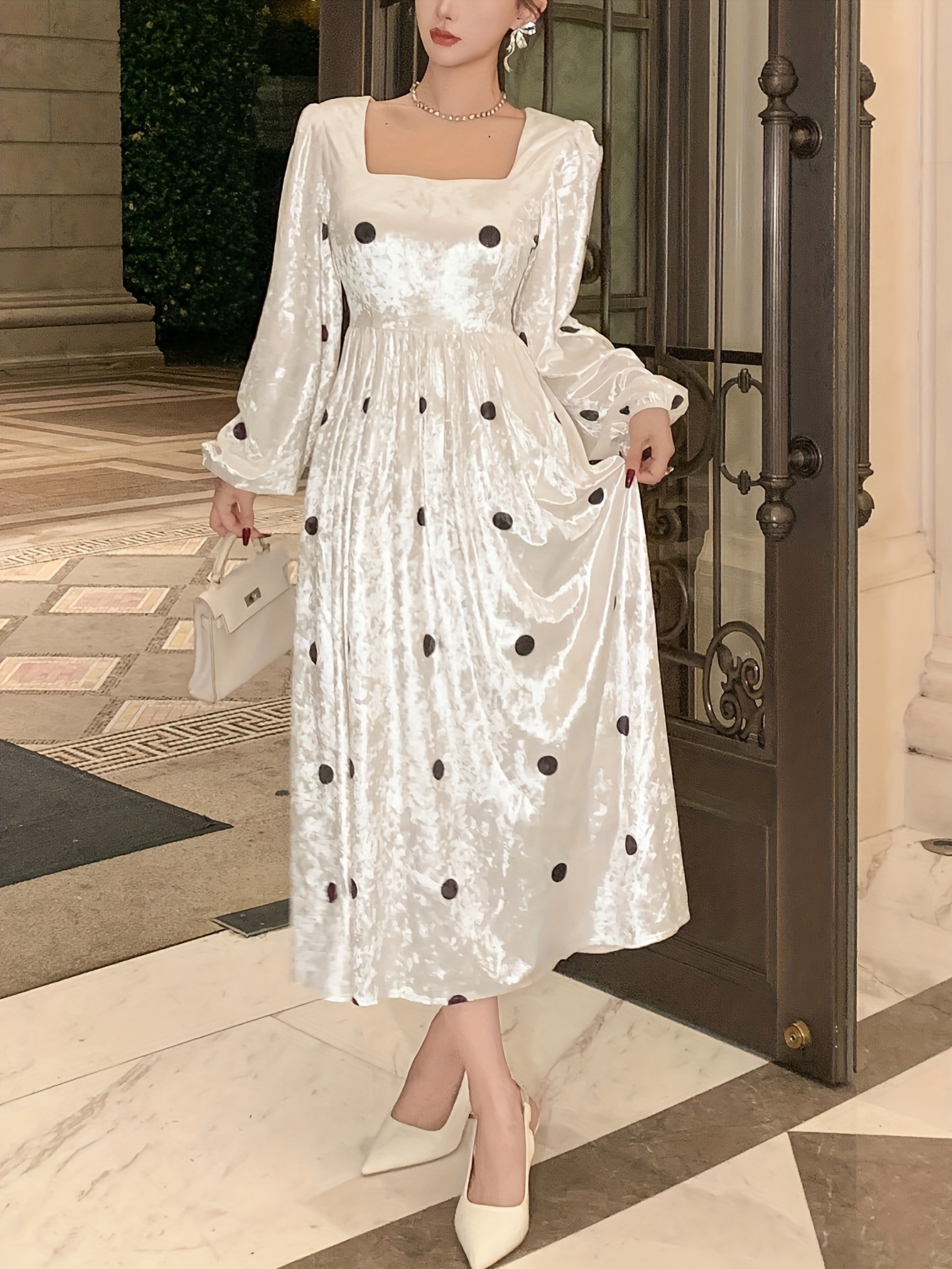 style korean style polka dot dress square neck long sleeve a - Temu  Mauritius
