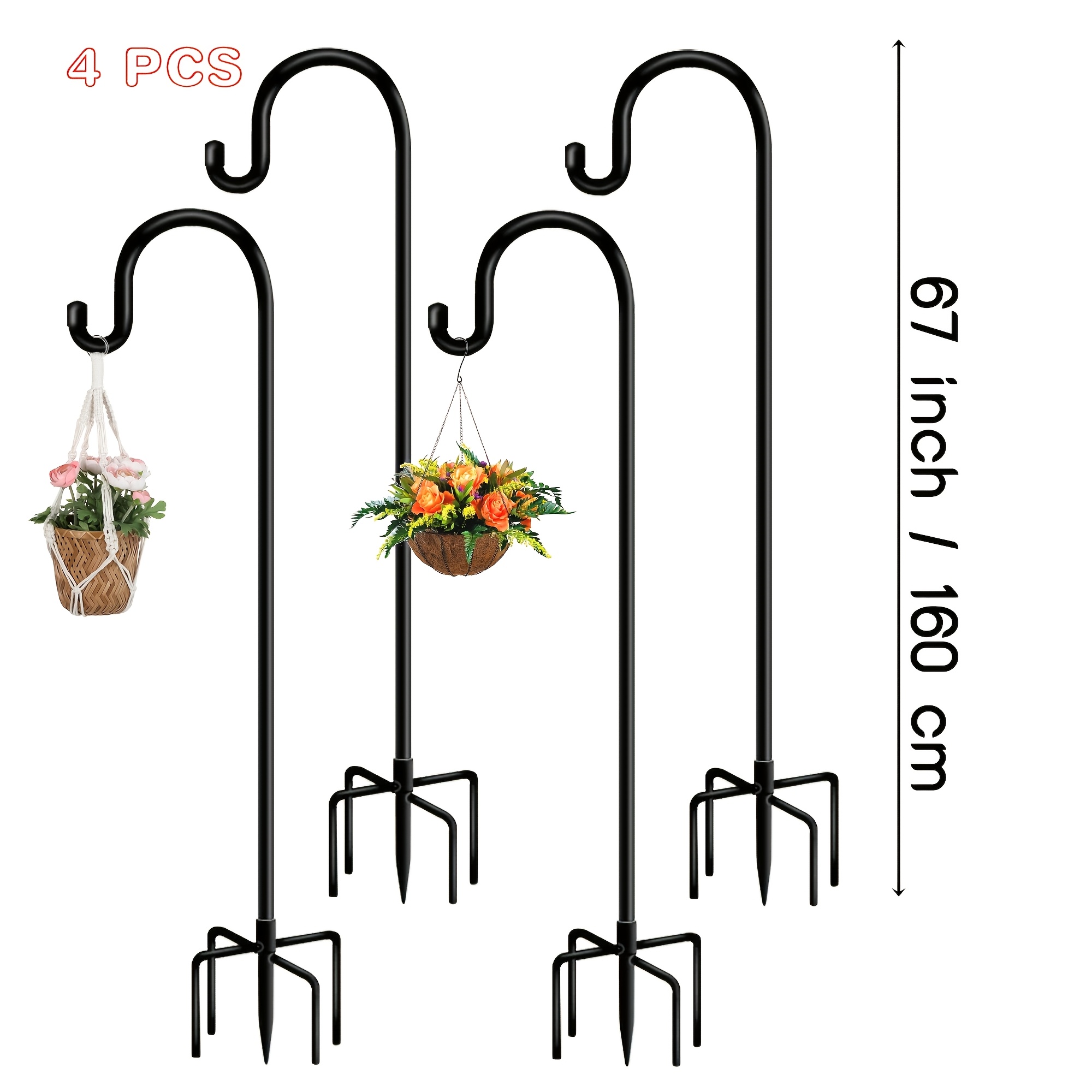 TEMU 4 Packs Shepherd Hooks For Outdoor Bird Feeders, Shepherd Stand Plant Hangers Yard Hooks For Lanterns, Solar Lights, Bird Feeders, Weddings,