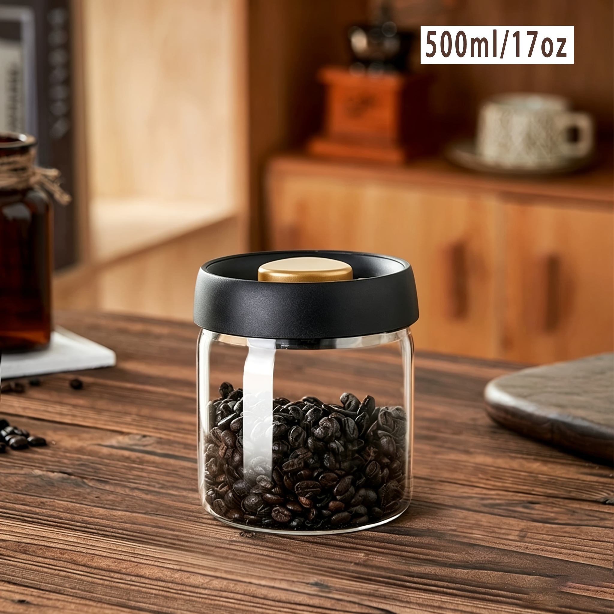 TEMU 1 frasco al vacío de vidrio transparente, frasco de café de vidrio de borosilicato de varios tamaños con a presión, contenedor de alimentos
