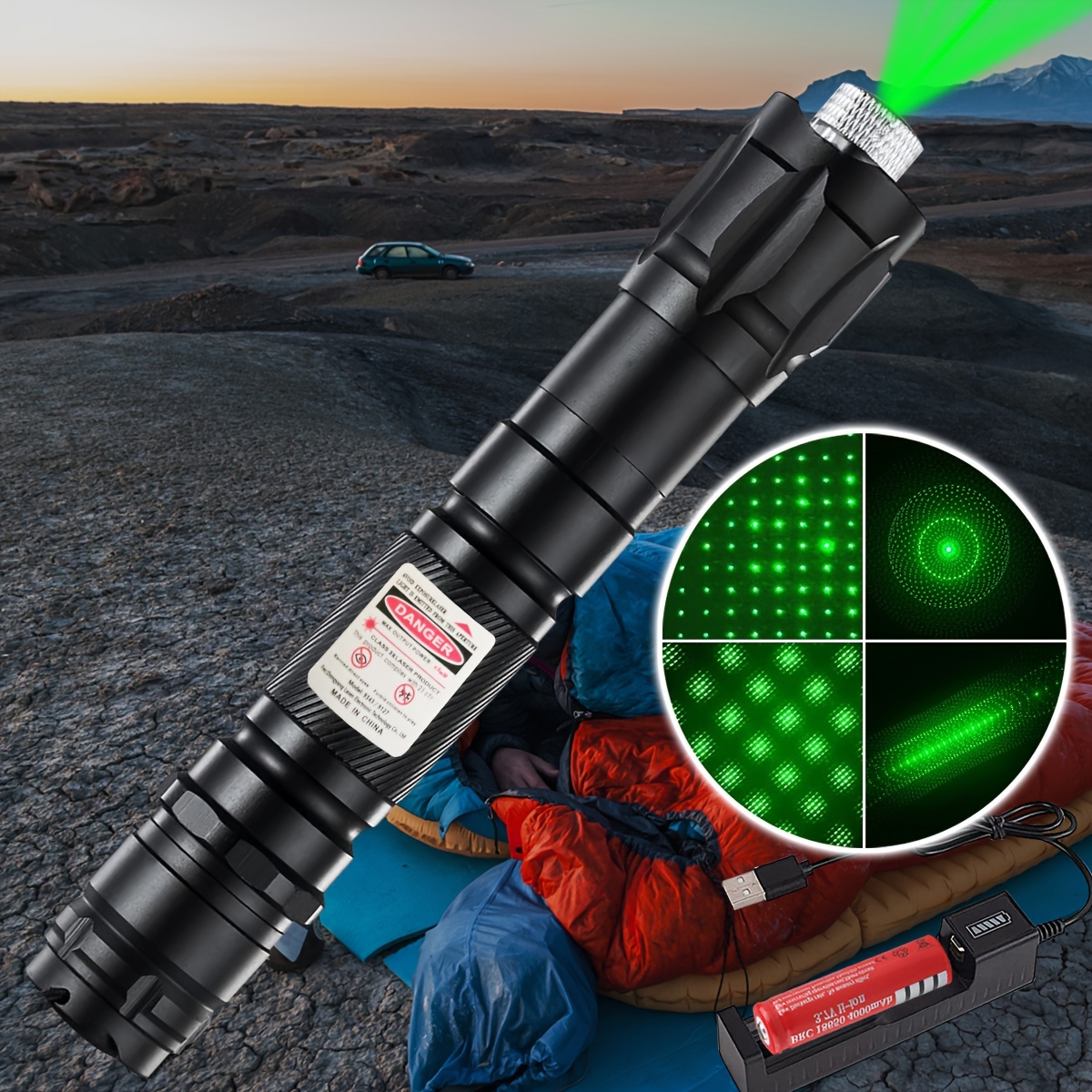  SolidKraft Puntero láser verde de alta potencia, Láser táctico  de largo alcance, Láser recargable de una sola prensa de encendido/apagado, Puntero  láser de alta potencia de enfoque ajustable con : Deportes