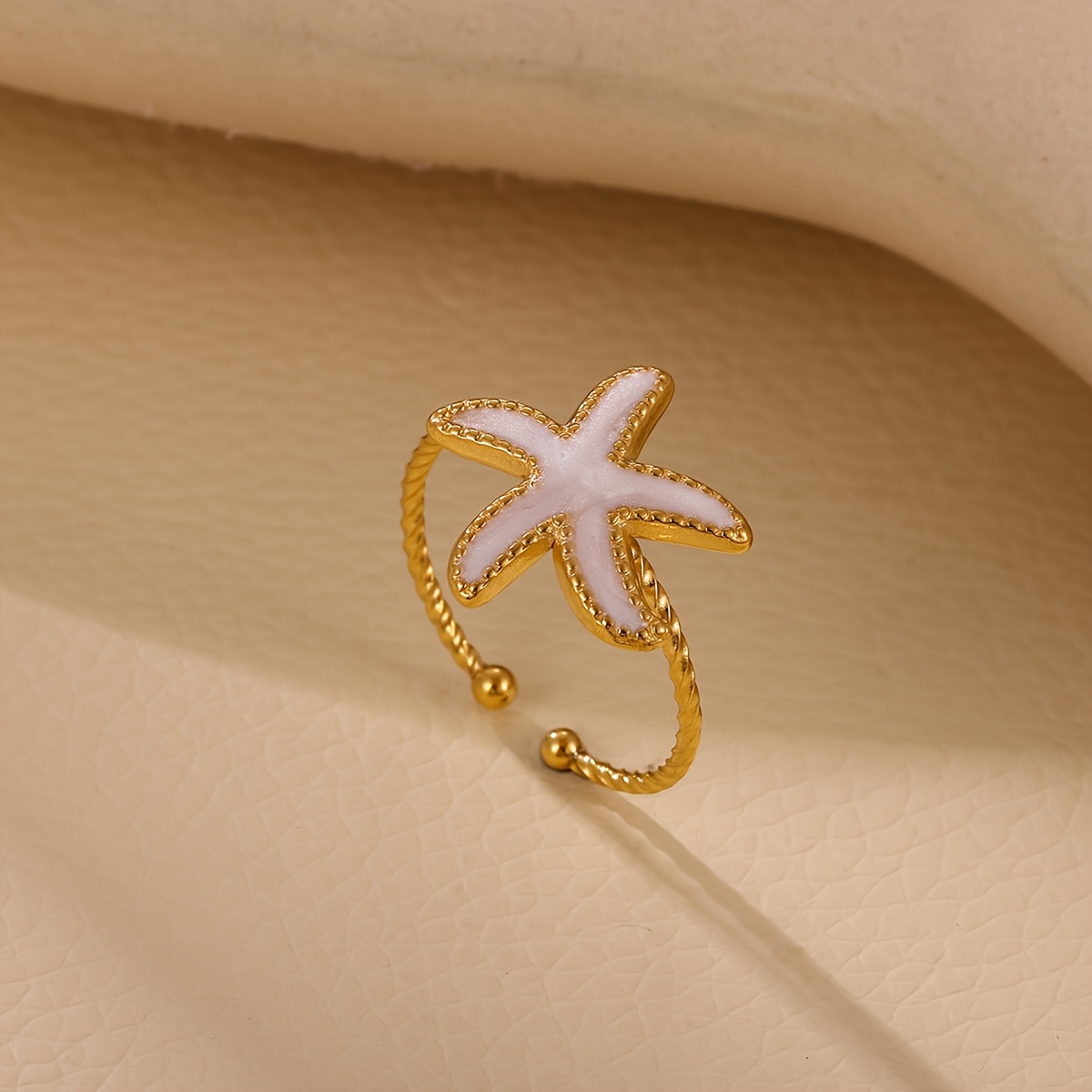 E-shop Damen Edelstahl Seestern Ring – Wasserdichter Offener Marine Schmuck, Goldfarbener Retro Ring für , Partys, Neujahrsgeschenke & Elegantes