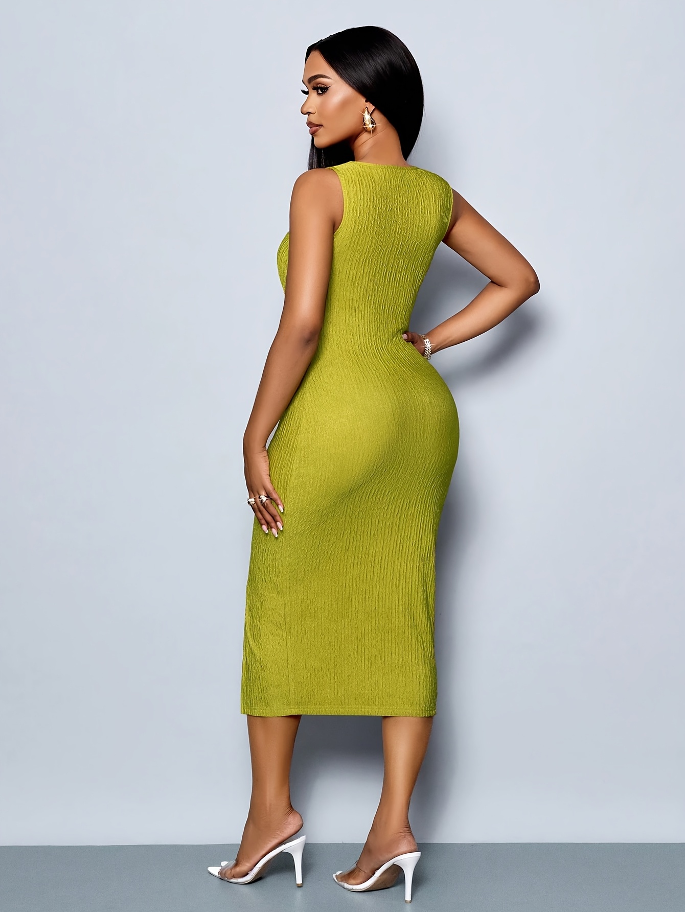 womens elegant sleeveless asymmetrical midi dress vibrant - Temu Mexico