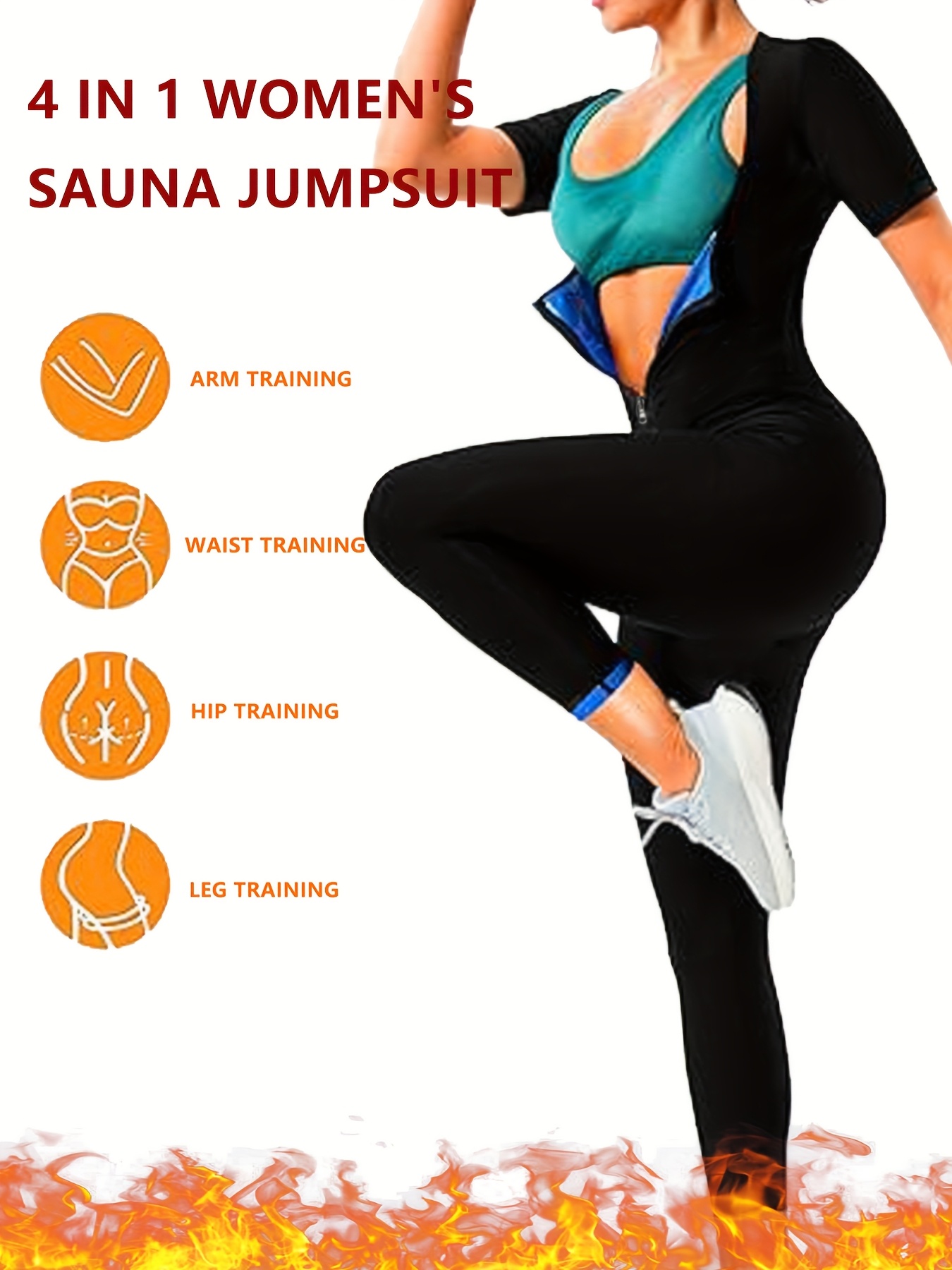 Women's 3-in-1 Sauna Sweat Suit with Zipper Waist Trainer, Full Body  Shaper Leggings for Workouts, Black, Hand Wash Only, Gym Workout Gea
