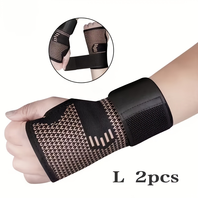 TEMU 2pcs Copper Fiber Strap Palm Guards, Breathable Strap Compression Adjustable Wrist Supports, Unisex