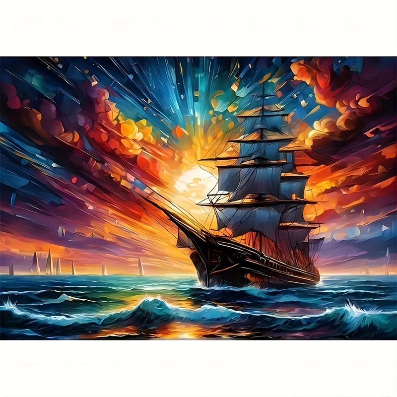 

Ocean-themed 5d Diy Diamond Painting Kit - Full Round Drill Boat Design, Canvas Art For Beginners & Craft Lovers, Perfect Home Decor Gift