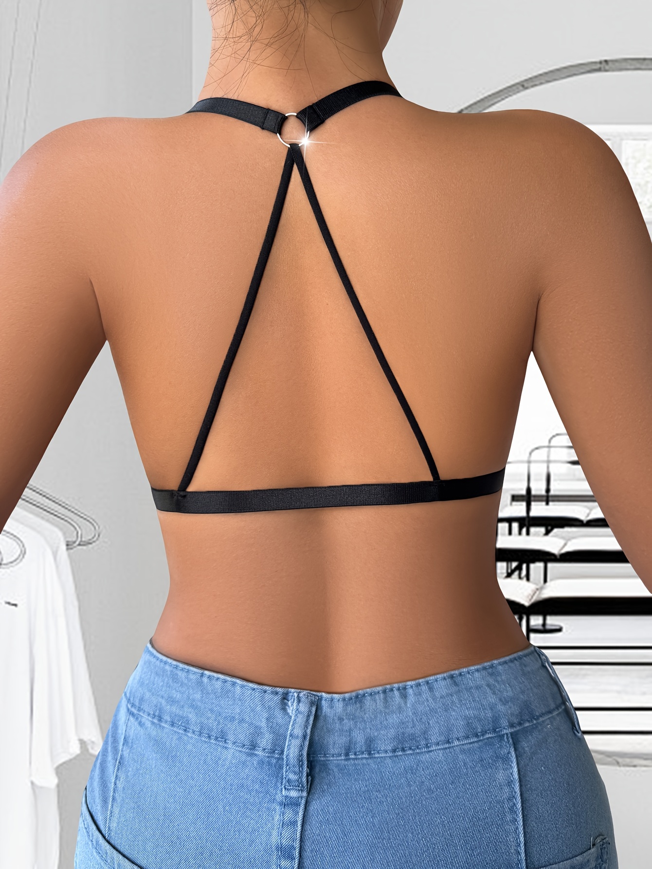 Women'S Fashion Lace-Up Bra Sexy Solid Color Nylon with Lace Splicing for Adults