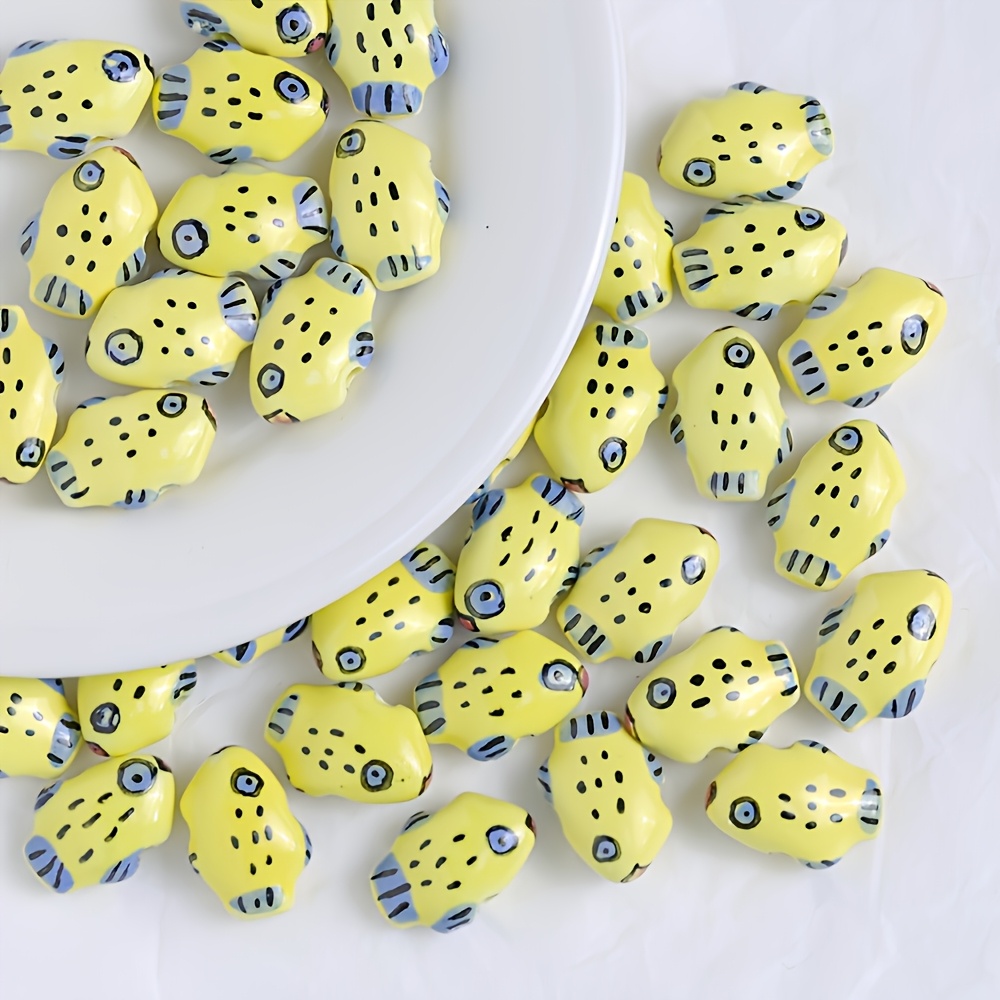 3pcs Hand-Painted Ceramic Fish Loose Beads for Jewelry Decor