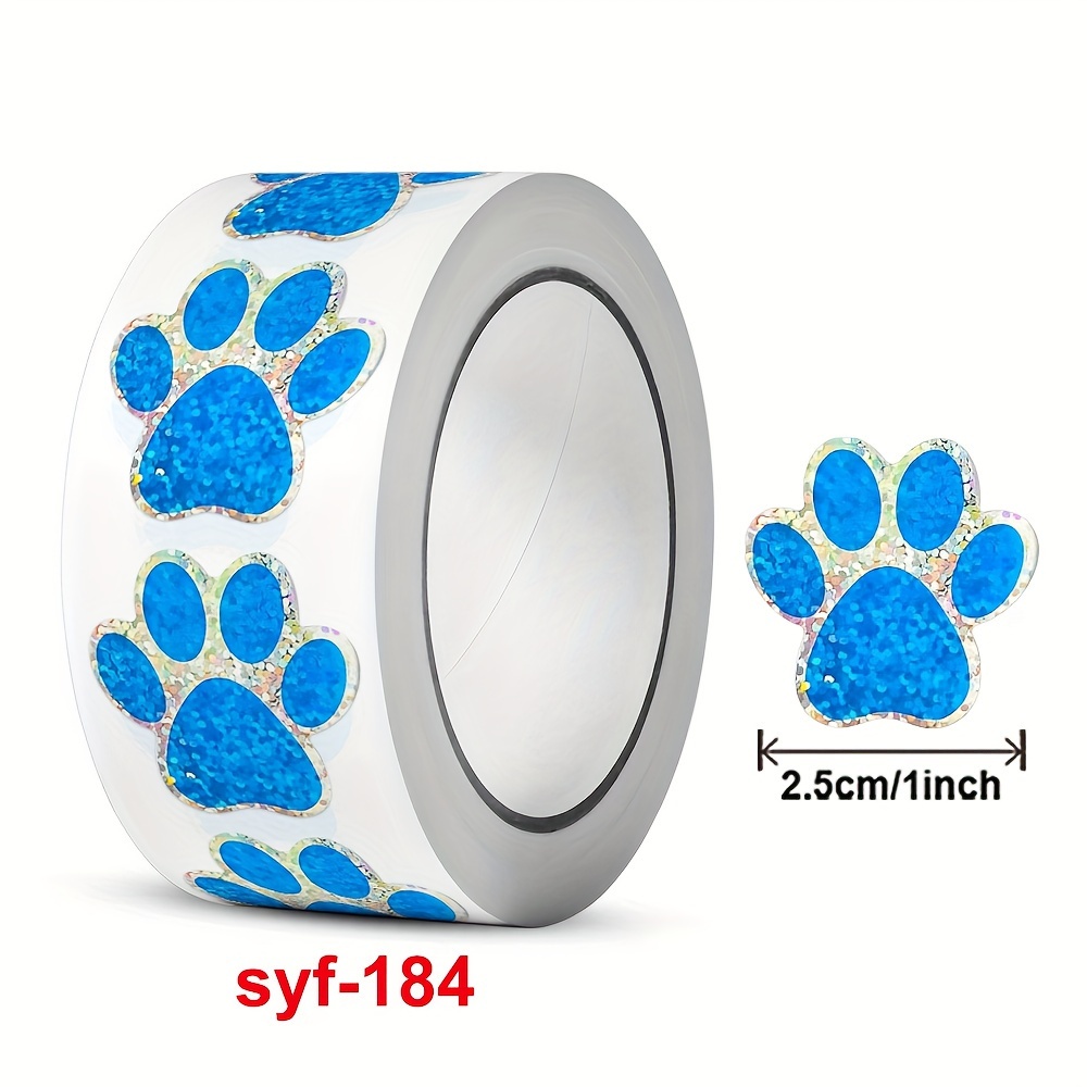 

500-piece Sparkling Blue Dog Paw Print Stickers - Self-adhesive Pet Footprint Labels For Envelopes, Party Decor & Wall Art Show Off Your Love For Pets In Every Detail