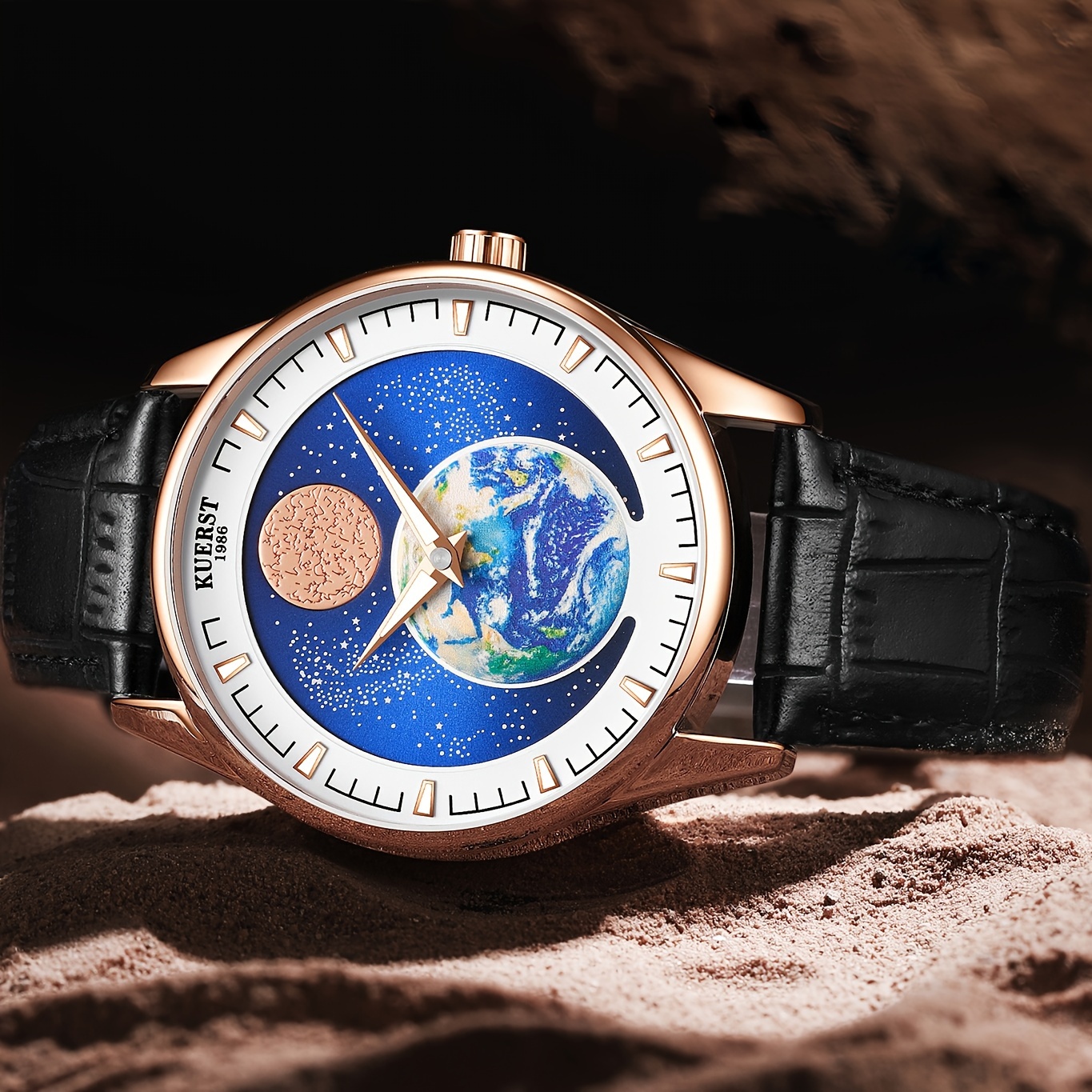 KUERSTメンズ折りたたみバックル完全自動機械式時計、多機能防水/24H  