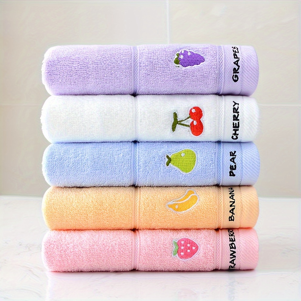 5 Soft Cotton Fingertip Towels With Fruit Patterns, Bathing