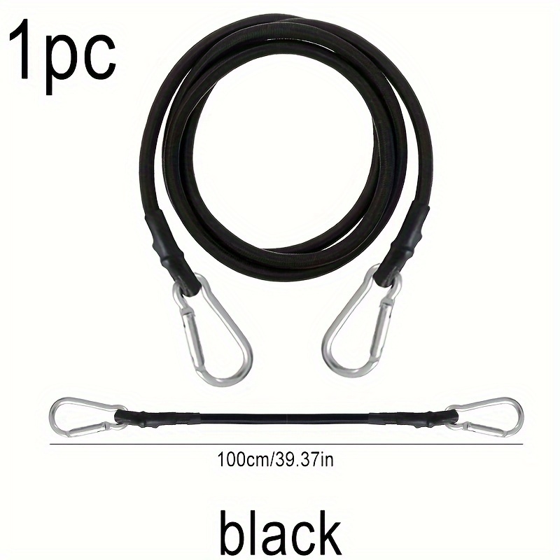 TEMU 1pc Heavy Duty Bungee Cord With Hooks, 39/78/118inch, Polyamide Elastic Rope, 80lbs Tensile Strength, Outdoor Camping Accessories, Strong Black Straps For Luggage, Cargo, Car, Kayak, Boat, Bikes