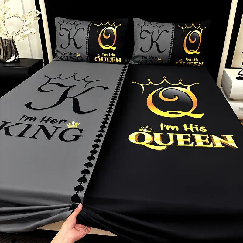 3pcs super soft breathable black grey color blocking letter bed sheet 1pc bed sheet 2pcs pillowcase no filling deep pocket in 15 inch mattress protector bedroom high definition printing suitable for room decor Product details 3