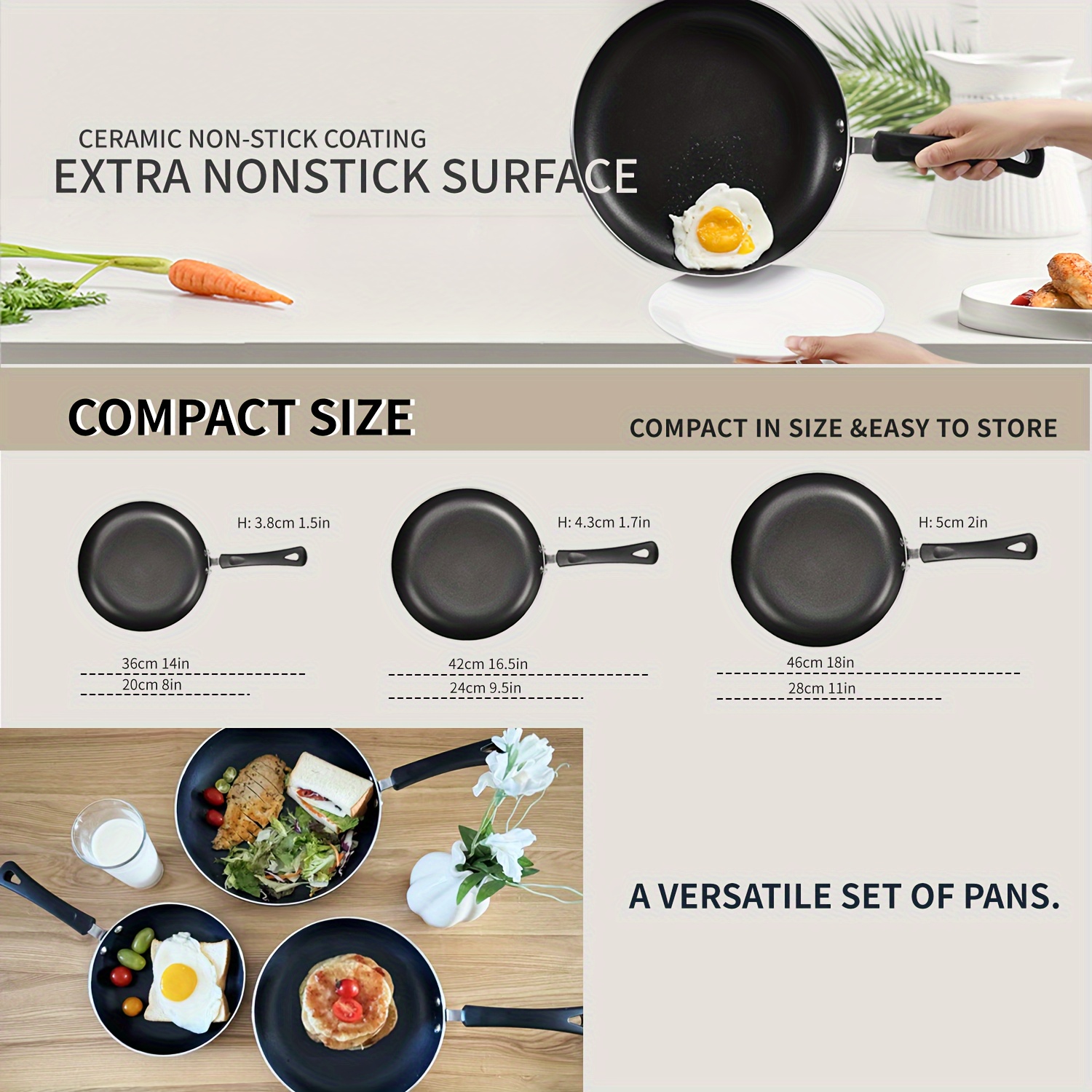 aluminum nonstick frying pan set 3 piece ceramic coated skillets   free   cookware essentials 8 9 5 11 inch details 0