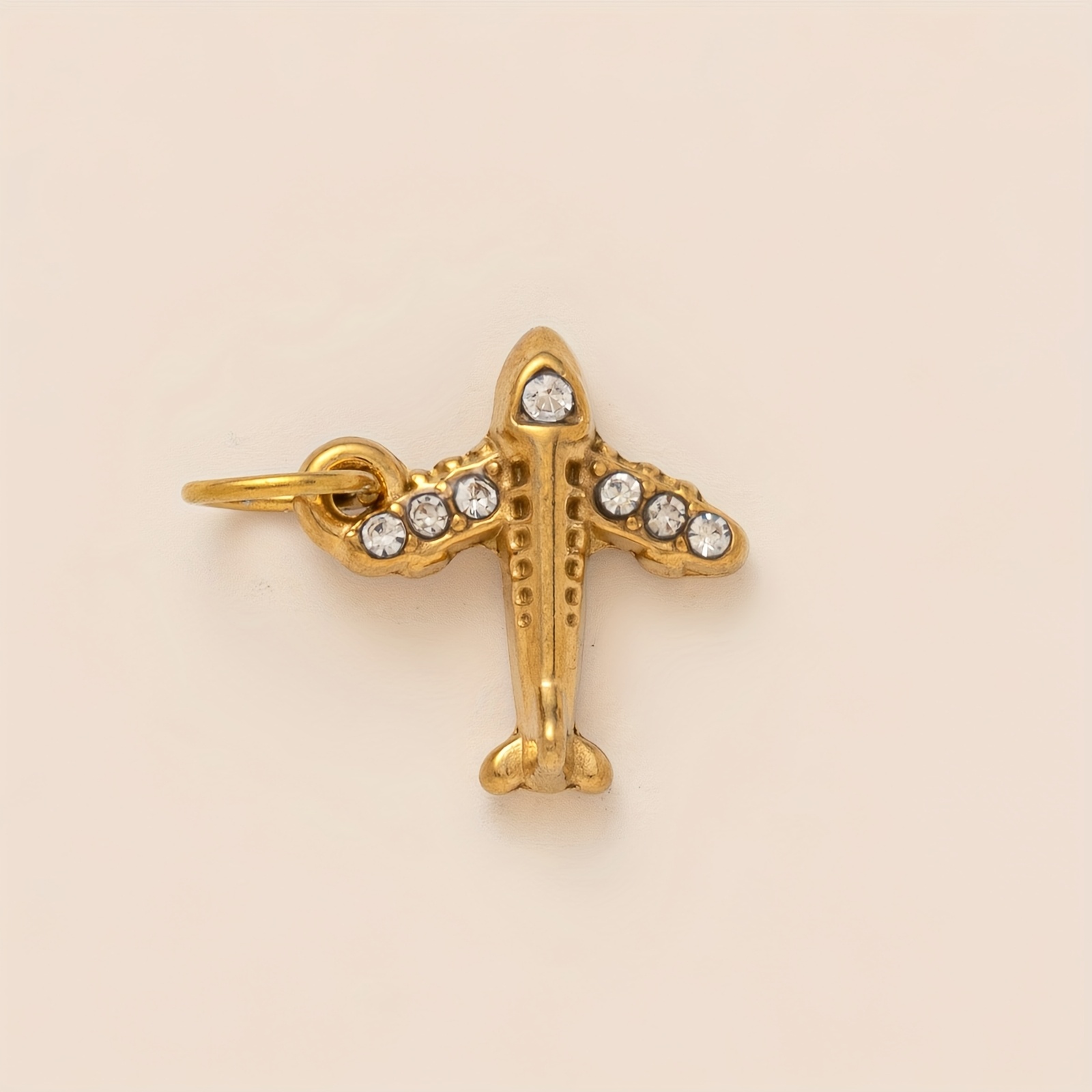 TEMU Un colgante elegante y versátil en 3D dorado, con un , auriculares, flores, un pasaporte, una y un avión, parte de una serie de . de acero