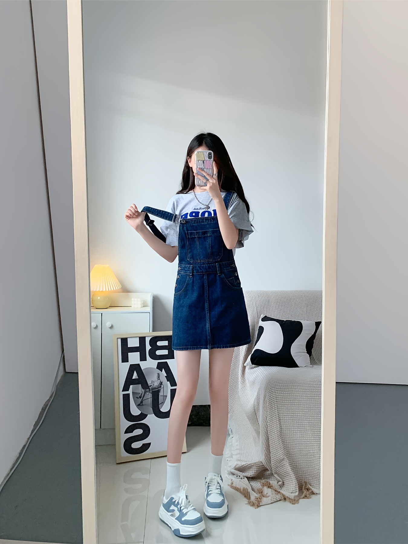 navy blue denim skirt suspenders new womens style - Temu Canada