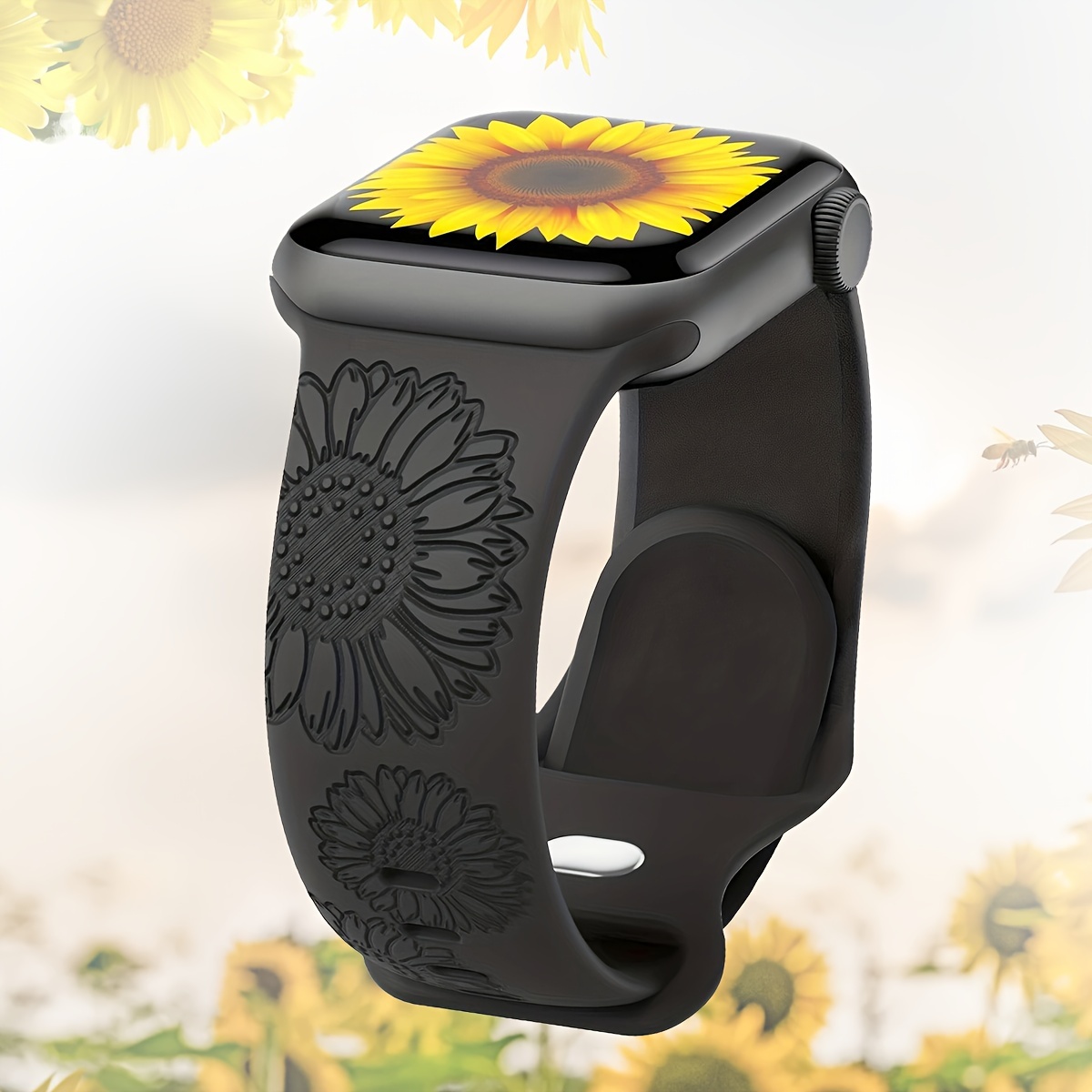 

Sunflower Carving Strap For Apple Watch Strap 38mm 40mm 41mm 42mm 44mm 45mm 49mm Women's, Designer Silicone Strap Suitable For Iwatch Series Ultra 6 Se 5 4 3 2 1 (excluding Watch)