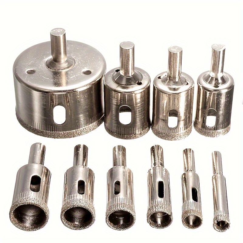 10 piezas Set de Sierra de Diamante con Bits de 6-32mm para Perforación de Vidrio, Fixture Guía con Copa de Sución para Perforación de Núcleo Hollow - Adecuado para Tile/Marble/Vidrio/Ceramic/Granite/Porcelain - Perforación de Presición con Edge Coated de Diamante