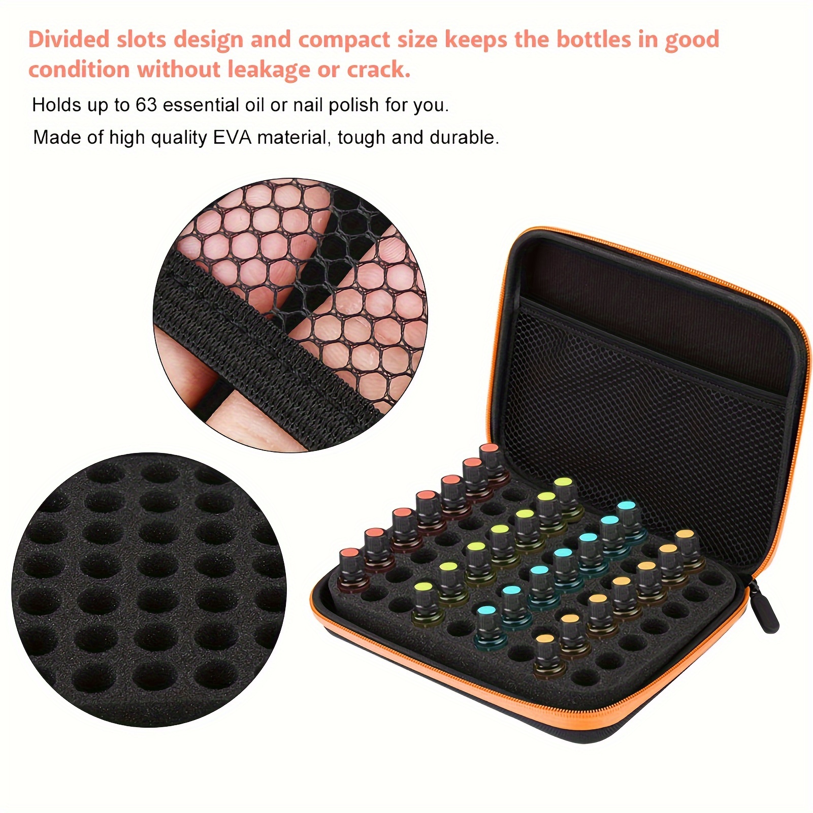 

63 Slots Portable Aromatherapy Essential Oil Storage Bag Case Box Organizer Orange