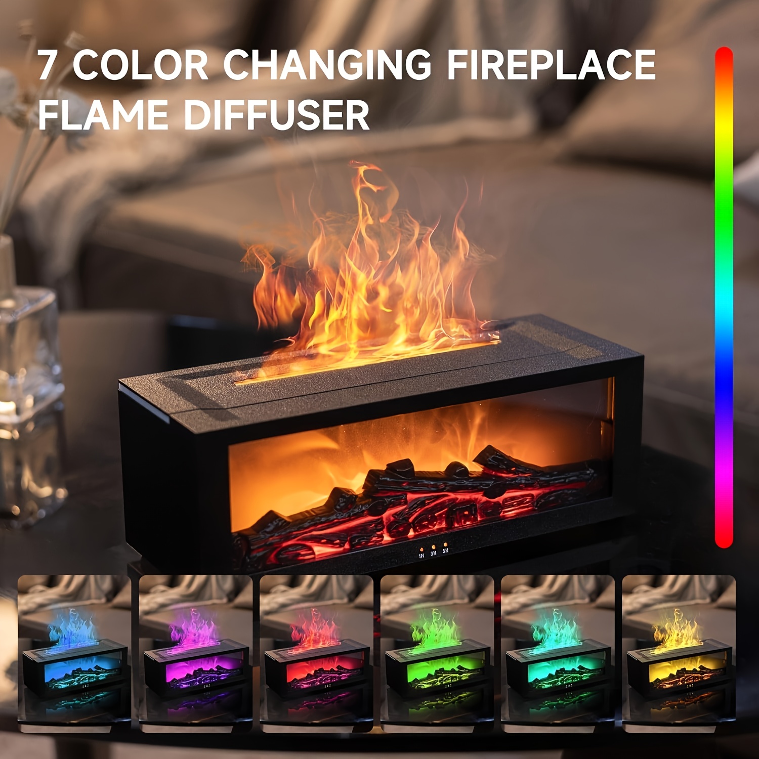7 color fireplace humidifier wall mounted fireplace air diffuser humidifier with 7 adjustable colors usb plug 10 ideal for home bedroom office and yoga Product details 1