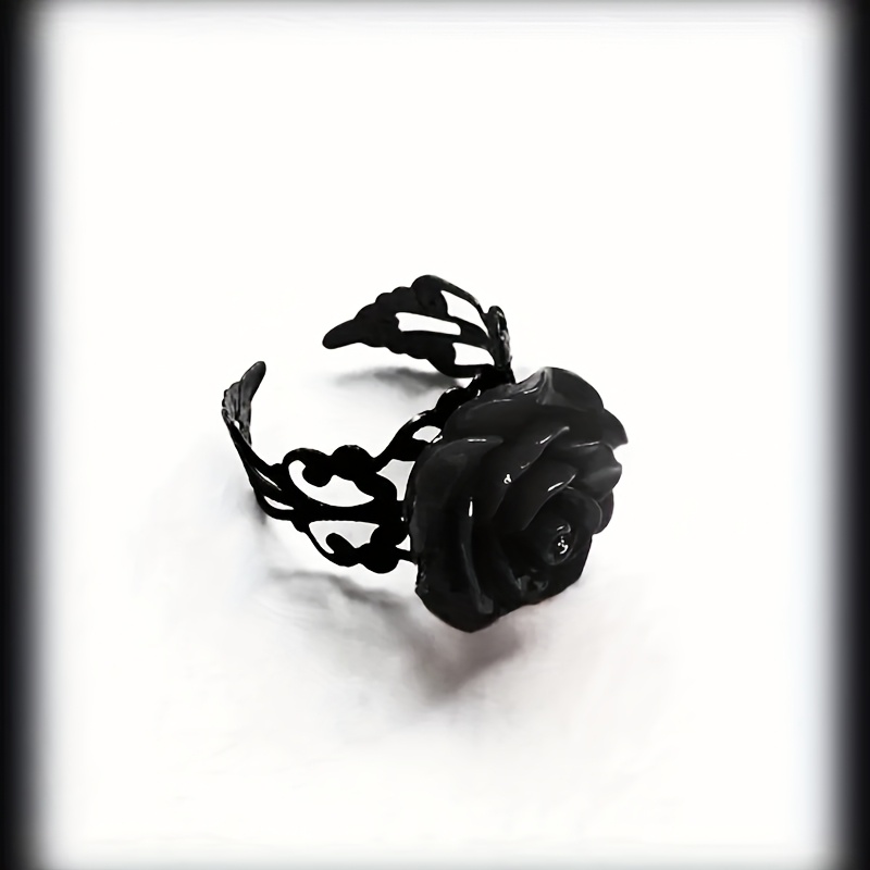 Gothic Dark Red Rose Flower Adjustable Ring